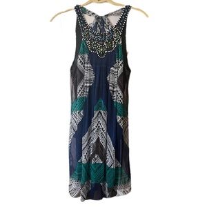 ECI Dress - Beaded Front - Tank top - Colorful Aztec Print - Size 2